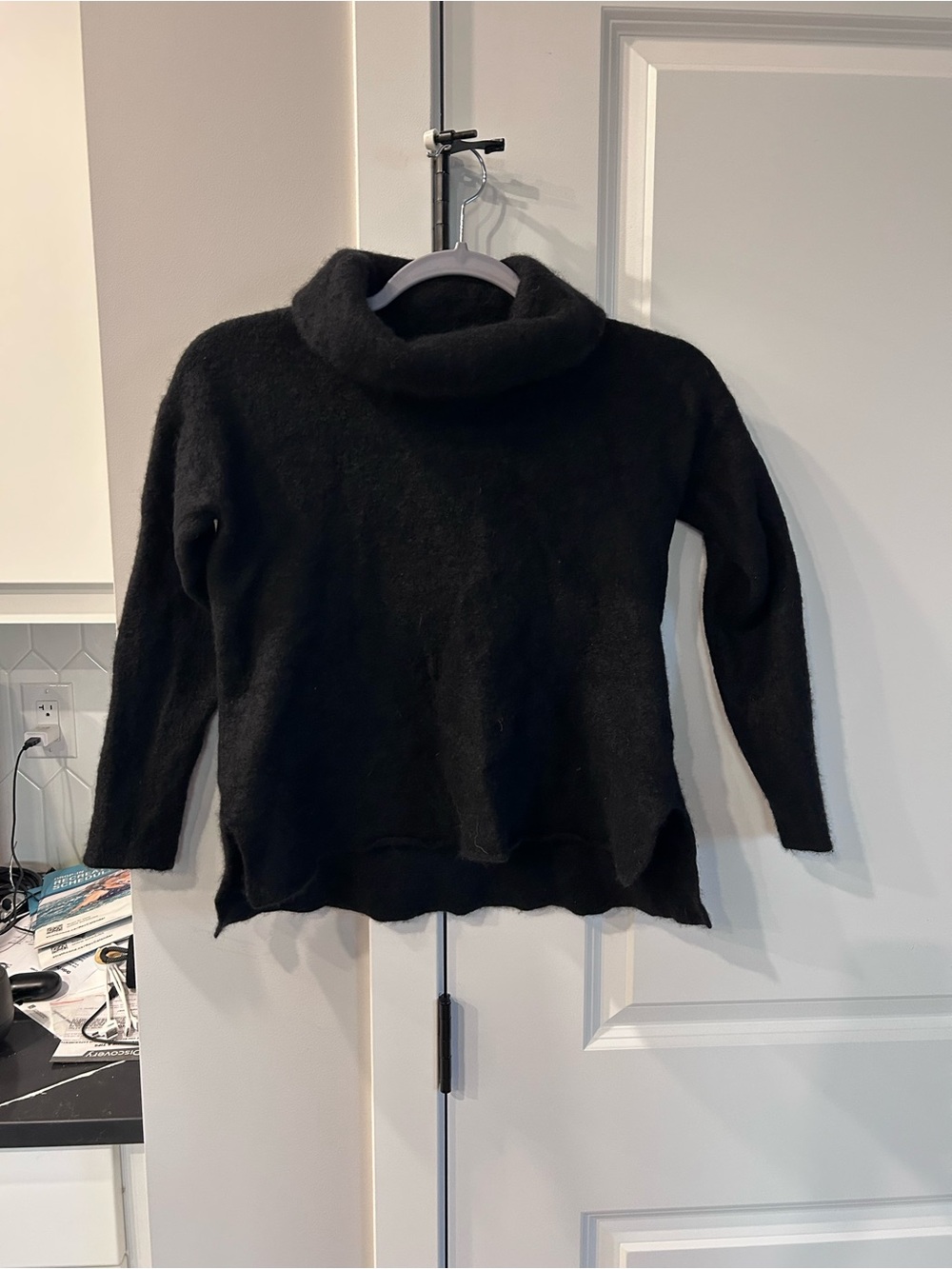 TESORI Black 100% Cashmere Cowl Neck Sweater Luxury Soft Knit Minimalist Cozy
